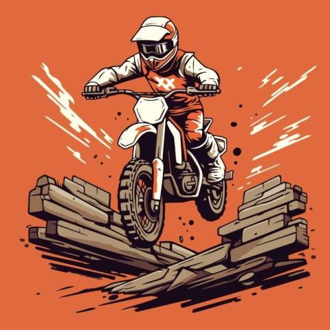 Motocross rider on the track. Vector illustration in retro style