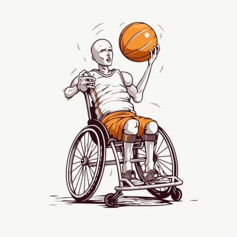 Handicapped basketball player with ball. Vector illustration in