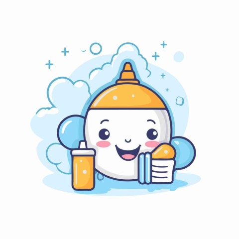 Cute baby bottle with milk. Vector flat cartoon character illust