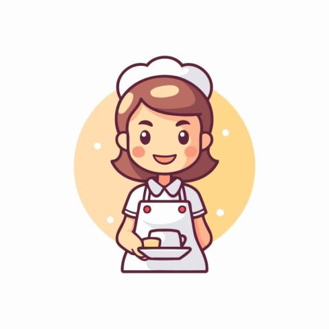 Cute girl chef in uniform. Vector illustration in cartoon style.