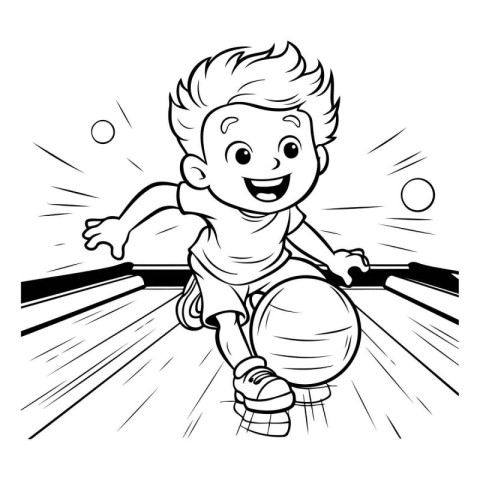 Black and White Cartoon Illustration of Kid Playing Table Tennis