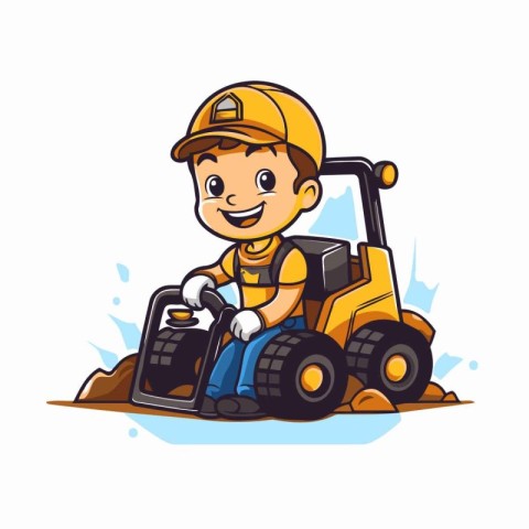 Cartoon character of a boy working on a construction site. Vecto