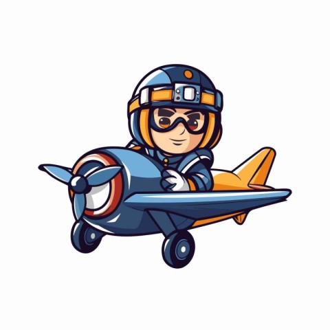 Cute pilot with airplane. Cartoon vector illustration isolated o