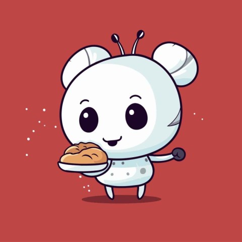 Cute kawaii mouse with bread. Vector cartoon character illustrat