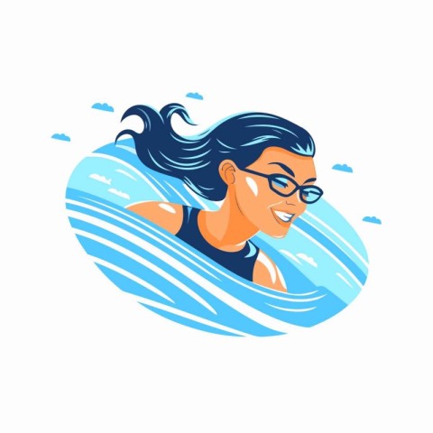 Woman swimming in the sea. Vector illustration in a flat style.