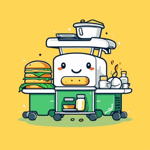 Cute cartoon food machine. Vector illustration in a flat style.