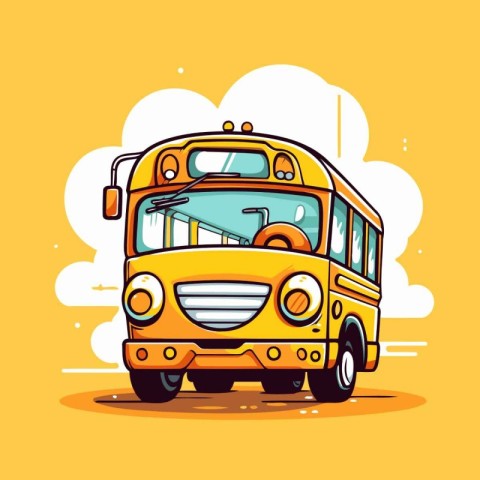 Cartoon school bus on yellow background. Vector illustration in