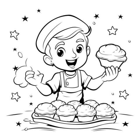 Illustration of a Cute Little Boy Dressed as a Chef Holding a Cu