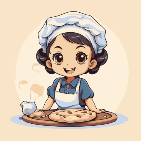 Illustration of a Cute Little Girl Wearing a Cook Uniform