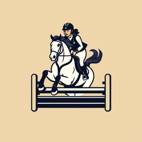 Equestrian sport design with rider on horse jumping over obstacl