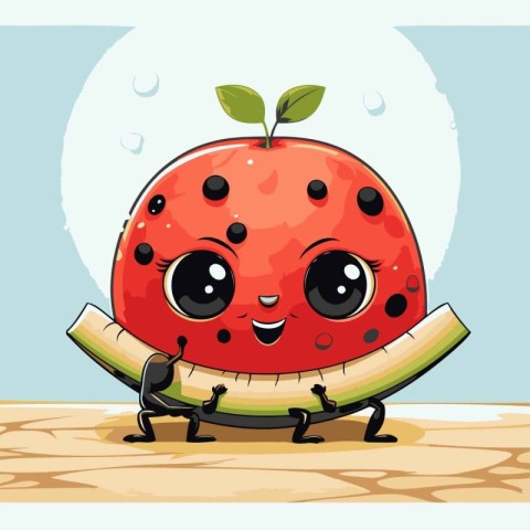 Funny watermelon character. cute cartoon character. vector illus