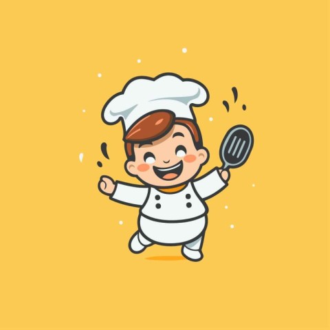 Cute little chef cartoon character. Vector illustration on yello