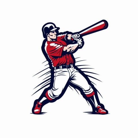 Baseball player hitting the ball with a bat. Vector illustration