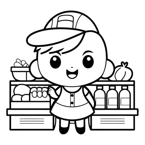 Coloring Page Outline Of Cartoon Delivery Girl With Groceries