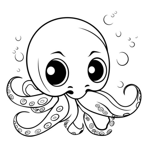 Coloring page with cute octopus. Black and white vector illustra