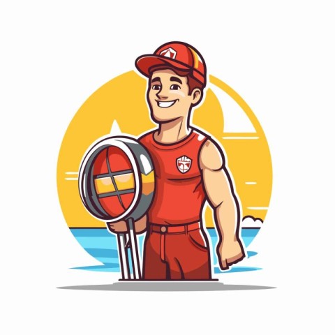 Cartoon cricket player with ball and baton. Vector illustration.