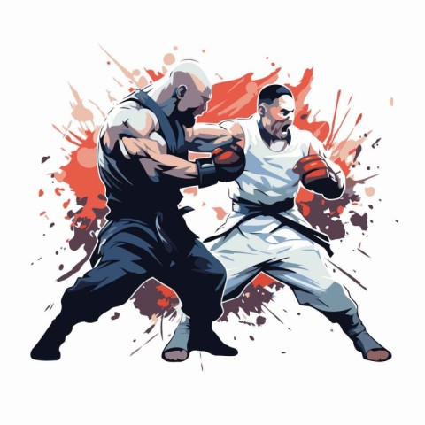 Karate. Two professional karate fighters in action. Vector illus