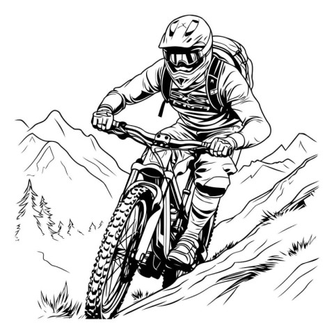 Mountain biker on the road. Vector illustration ready for vinyl