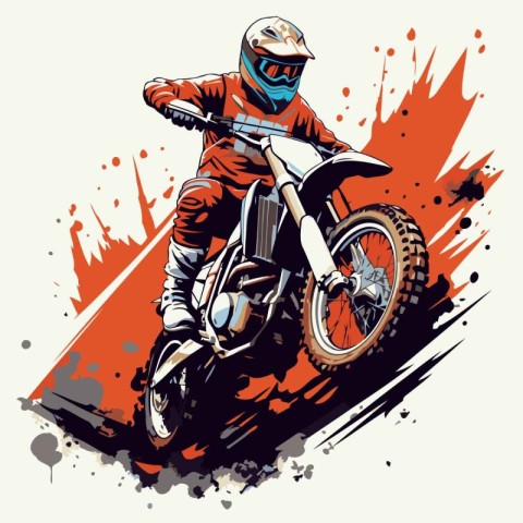 Motocross rider on the race. Grunge vector illustration