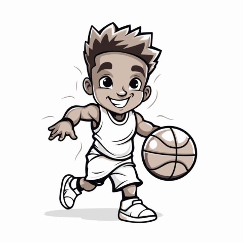 Boy playing basketball. cartoon vector illustration isolated on