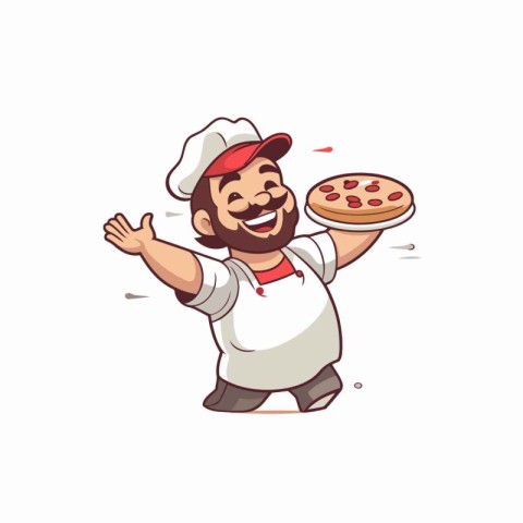 Chef with pizza cartoon vector Illustration isolated on a white