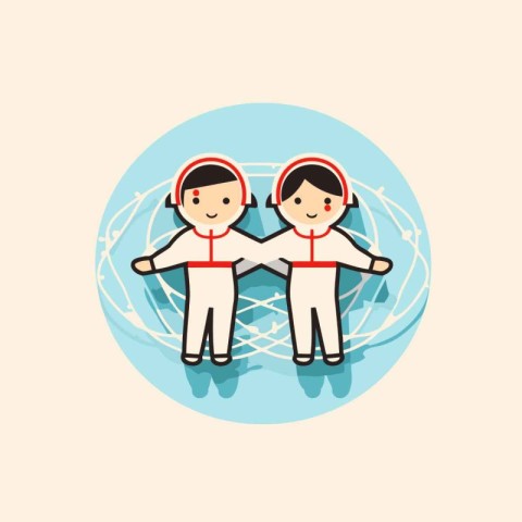 Couple of astronauts in space. Flat design. Vector illustration.