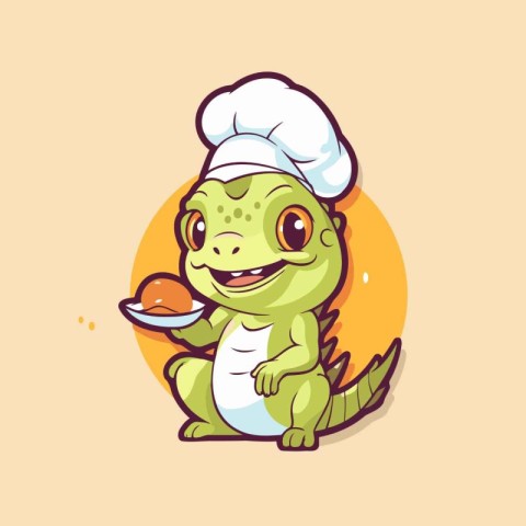 Cute crocodile chef cartoon character vector illustration. Cute