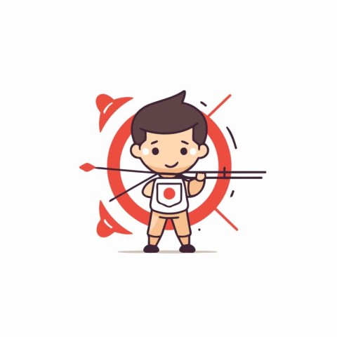 Cute little boy with bow and arrow. Flat vector illustration.