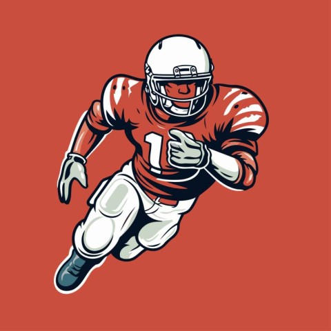 American football player in action isolated on red background. V