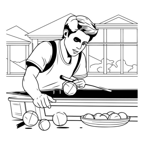 Man playing table tennis. black and white vector illustration gr