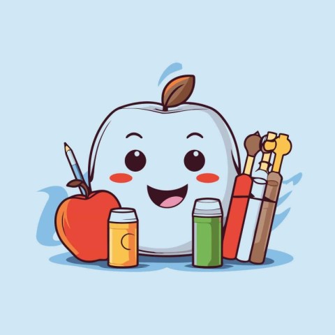 apple with paintbrushes and apple vector illustration eps 10.