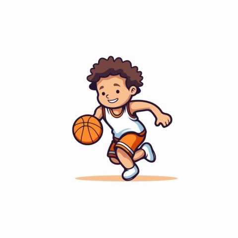 Cute boy playing basketball vector Illustration isolated on a wh