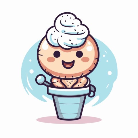 Cute ice cream cartoon vector illustration. Cute ice cream in a