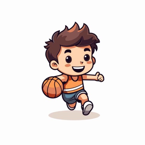 Cute boy playing basketball cartoon vector Illustration isolated