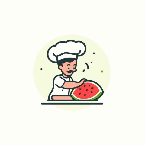 Chef with watermelon icon. Vector illustration in flat style.