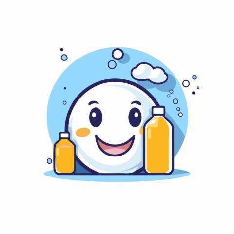 Cute smiley face with detergents. Vector illustration.