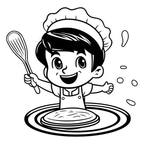 Illustration of a Kid Boy Cooking in the Water with a Spoon