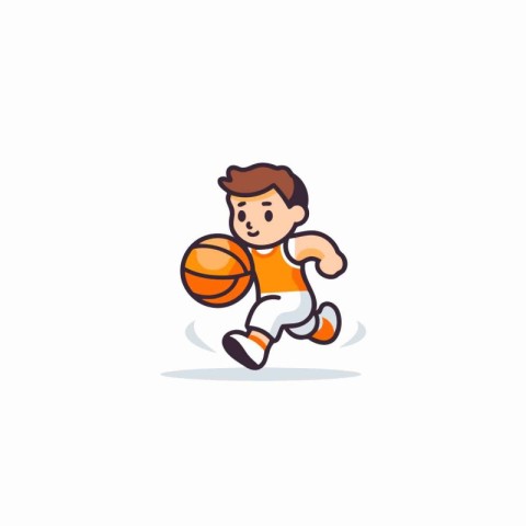 Cute little boy playing basketball. Vector illustration in carto