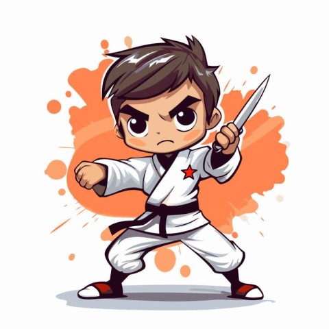 Karate boy with a knife. Vector illustration on white background