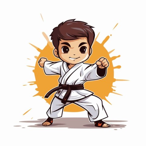 Taekwondo boy cartoon character. Vector illustration of a karate