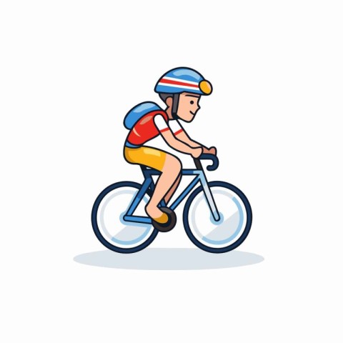 Cyclist with helmet riding bicycle. Flat design vector illustrat