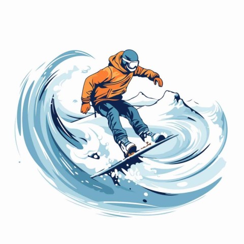 Snowboarder jumping in the waves. Vector illustration for your d