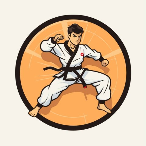 Taekwondo emblem with karate fighter. Vector illustration.