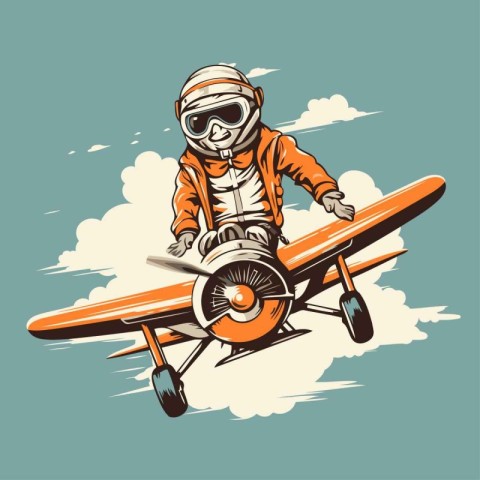 Vector illustration of a pilot with an airplane on a background