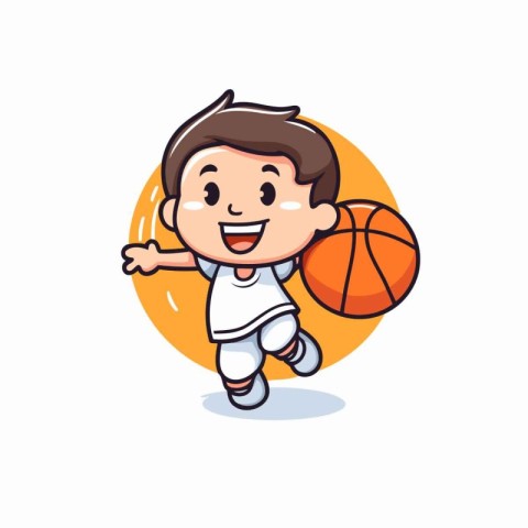 Cute boy playing basketball cartoon character vector illustratio