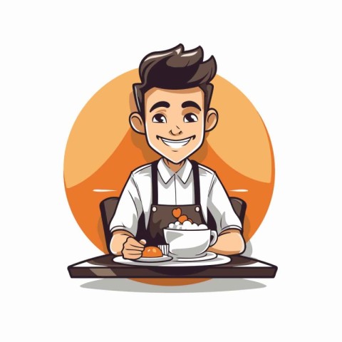 Handsome man with coffee cup cartoon icon vector illustration gr