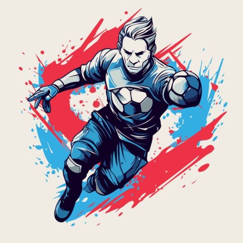 Soccer player with ball. Vector illustration of soccer player in