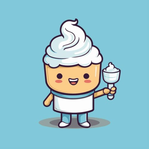 Cute Ice Cream Mascot Character Design. Vector Illustration