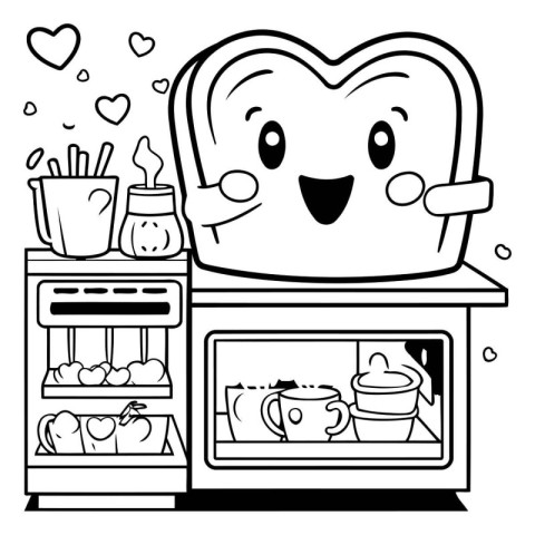 Toast in the oven. black and white vector illustration for color