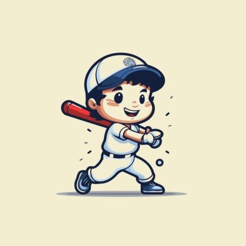 Cute Little Boy Baseball Player Cartoon Mascot Vector Illustrati